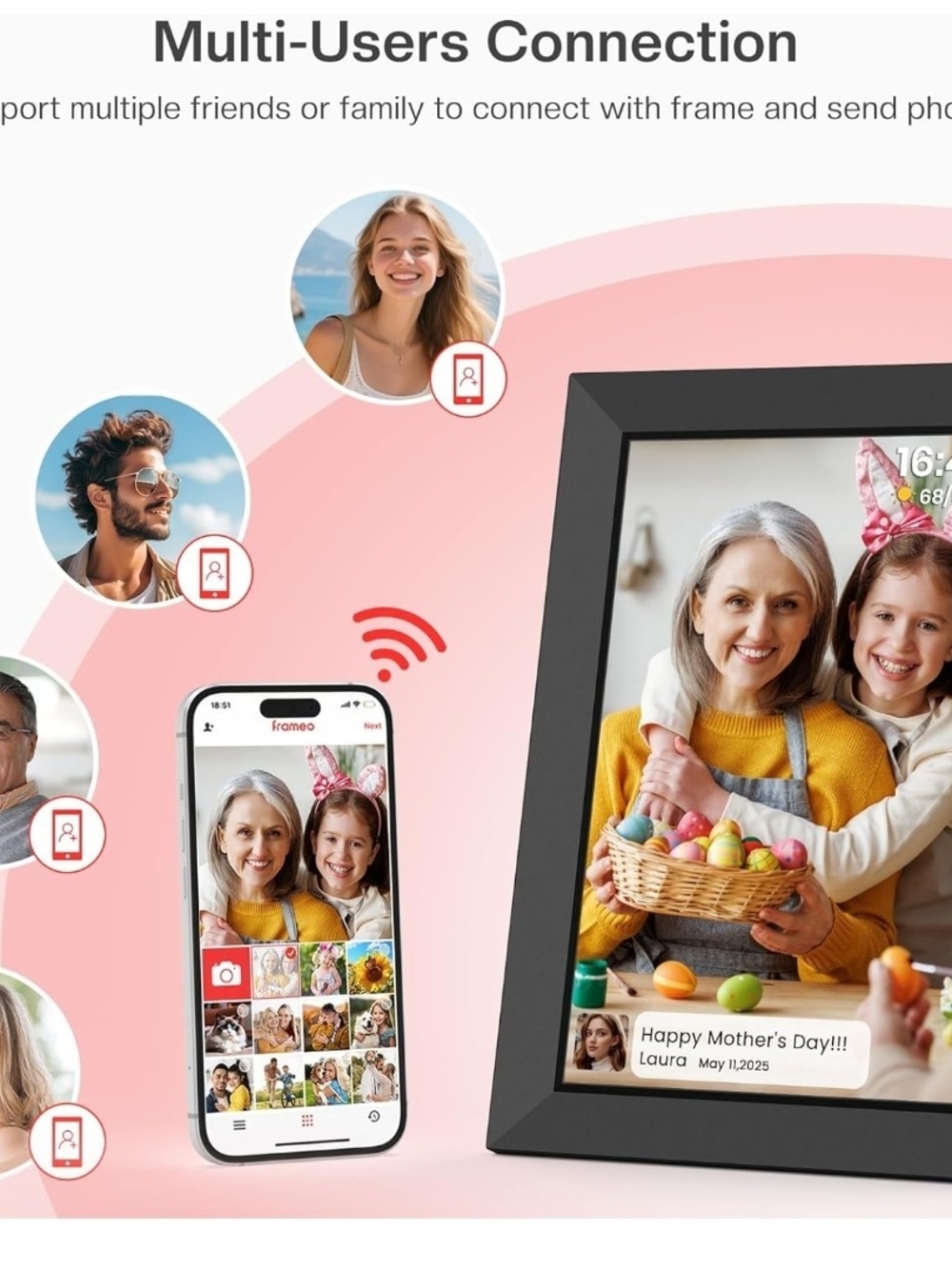Frameo 10.1" WiFi Digital Picture Frame HD Touch Screen 32GB IPS Photo Video - Picture 6 of 8